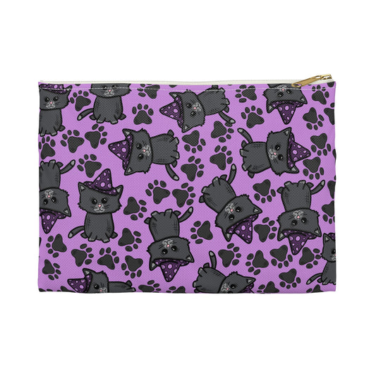 Witchy Kitties Purple Halloween Print Polyester Accessory Pouch Travel Bag