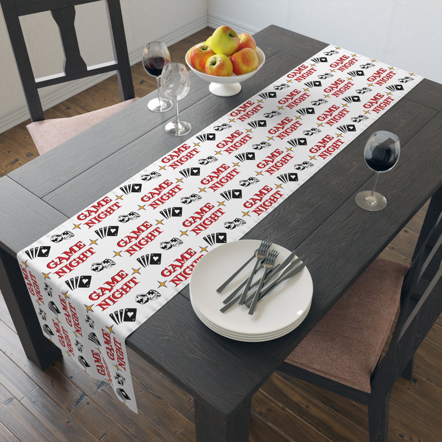 Game Night Atomic Mid Century Retro Style Party Decor Cotton Poly Table Runner