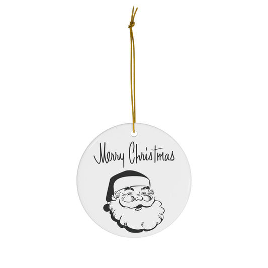 Merry Christmas Santa Black And White Mid Century Retro Christmas Print Ceramic Ornament