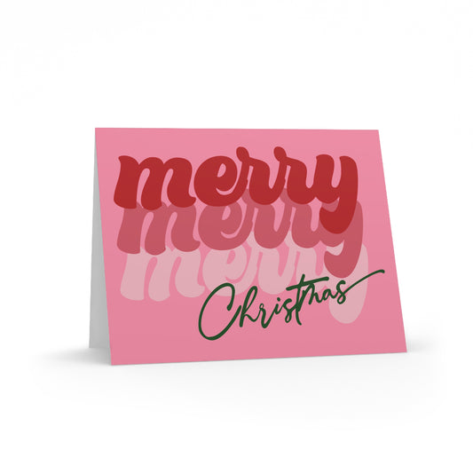 Merry Merry Merry Christmas Retro Style Matte Greeting Cards (8, 16, and 24 pcs)