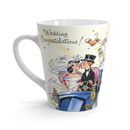 Celebrate in Style with our Midcentury Bride and Groom Wedding Congratulations Latte Mug