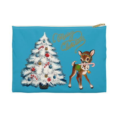 Merry Christmas Reindeer Tree Retro Christmas Print Polyester Accessory Pouch Travel Bag