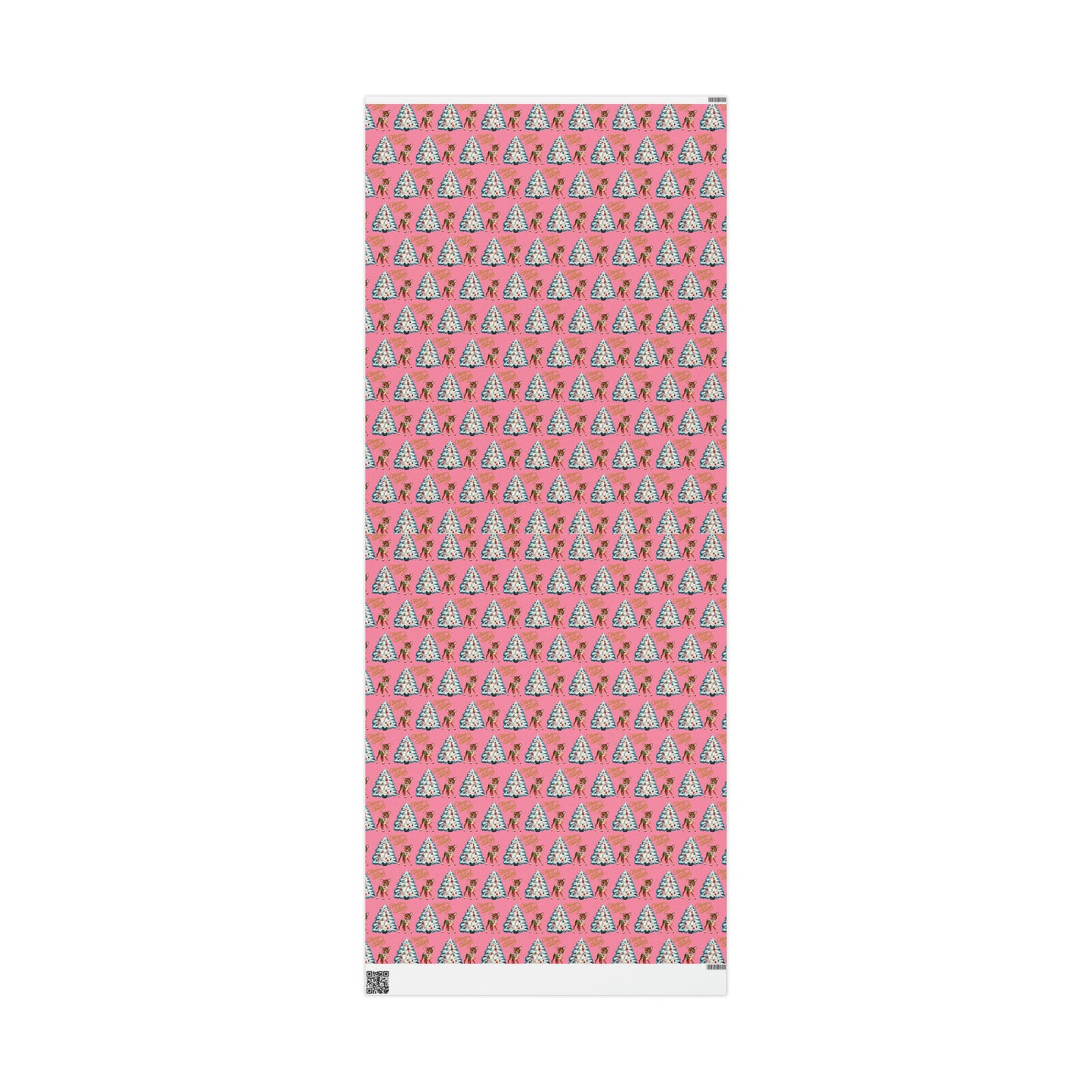 Merry Christmas Reindeer With Candy Cane Tree Pink Mid Century Retro Christmas Print Holiday Gift Wrap Paper - Glossy Or Matte