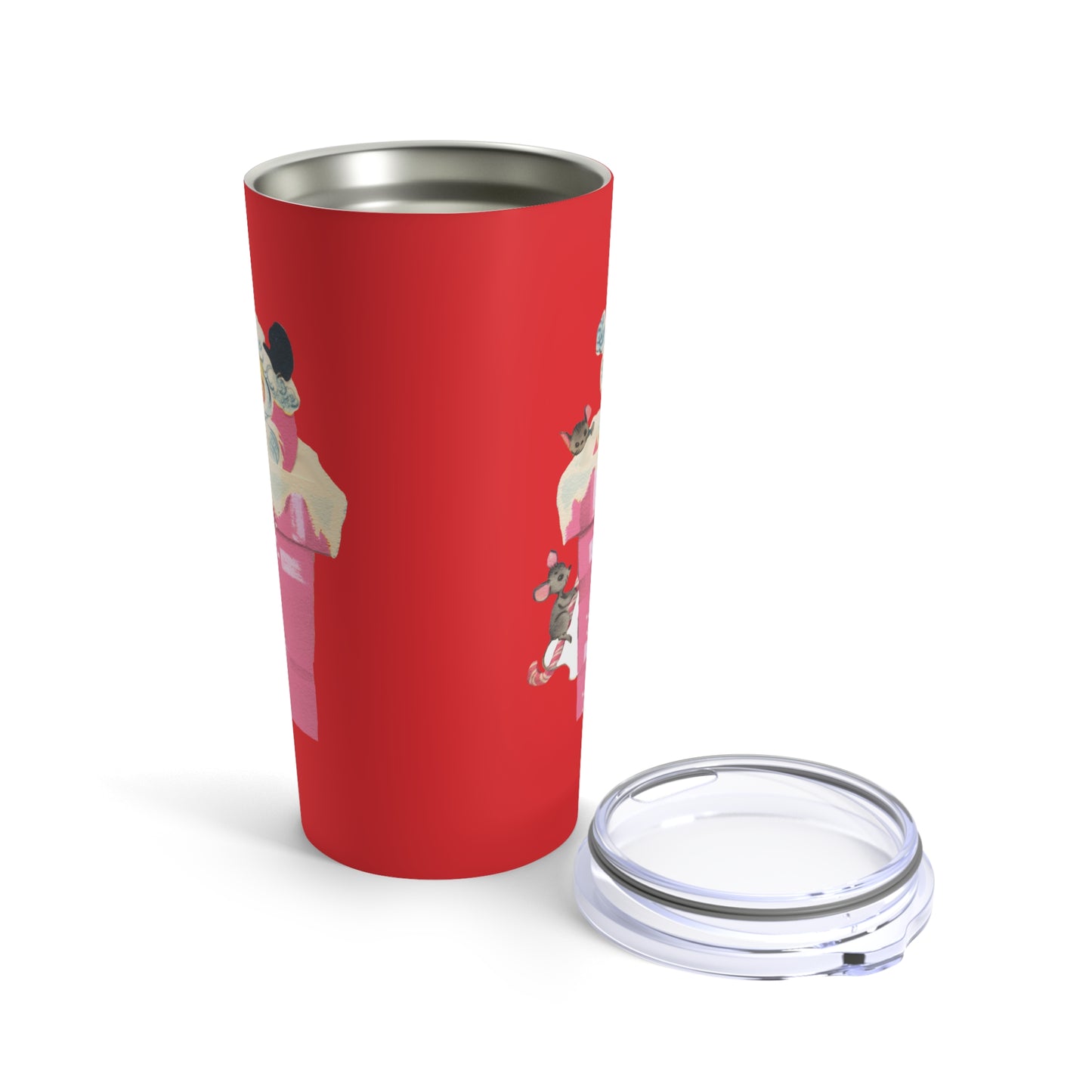 Santa In Chimney Pink Red Mid Century Retro Christmas Print Stainless Steel Tumbler 20oz