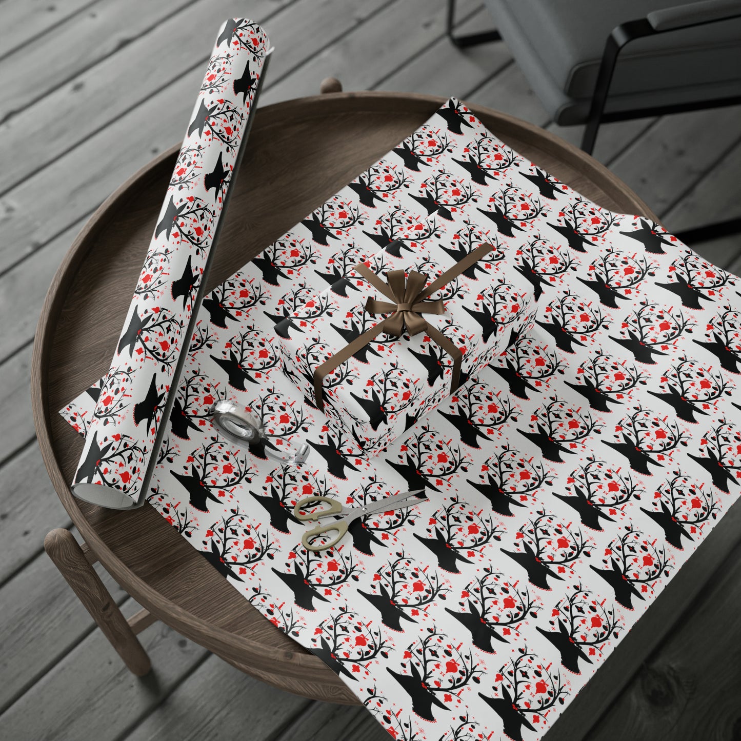 Reindeer Silhouette With Ornaments Mid Century Retro Christmas Print Holiday Gift Wrap Paper - Glossy Or Matte