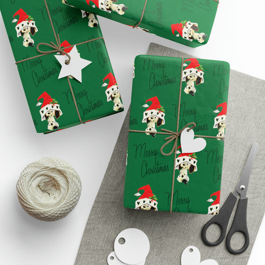 Merry Christmas Dalmation In A Santa Hat Mid Century Retro Christmas Print Holiday Gift Wrap Paper - Glossy Or Matte