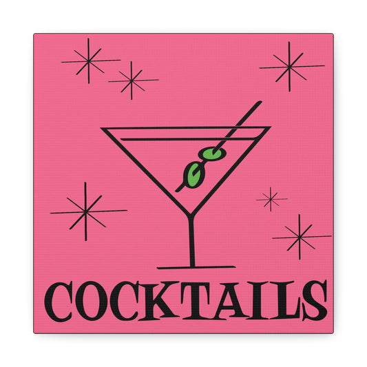 Martini Cocktails Mid Century Retro Design Pink Canvas Gallery Wrap