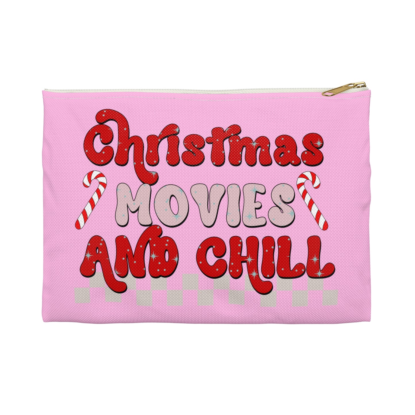 Christmas Movies And Chill Pink Christmas Print Polyester Accessory Pouch Travel Bag