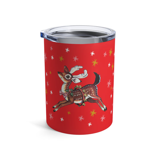 Christmas Reindeer Red Mid Century Retro Christmas Print Stainless Steel Tumbler 10oz