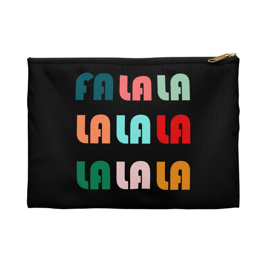 Fa La La La Black Retro Style Christmas Print Polyester Accessory Pouch Travel Bag