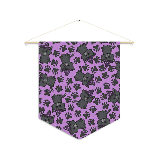 Witchy Kitties Purple Halloween Decor Print Wall Hanging Banner Flag