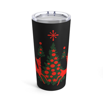 Red Reindeer Christmas Trees Mid Century Retro Christmas Print Stainless Steel Tumbler 20oz