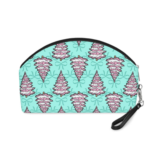 Pink Christmas Trees Bows Teal Christmas Cosmetic Travel Makeup Bag