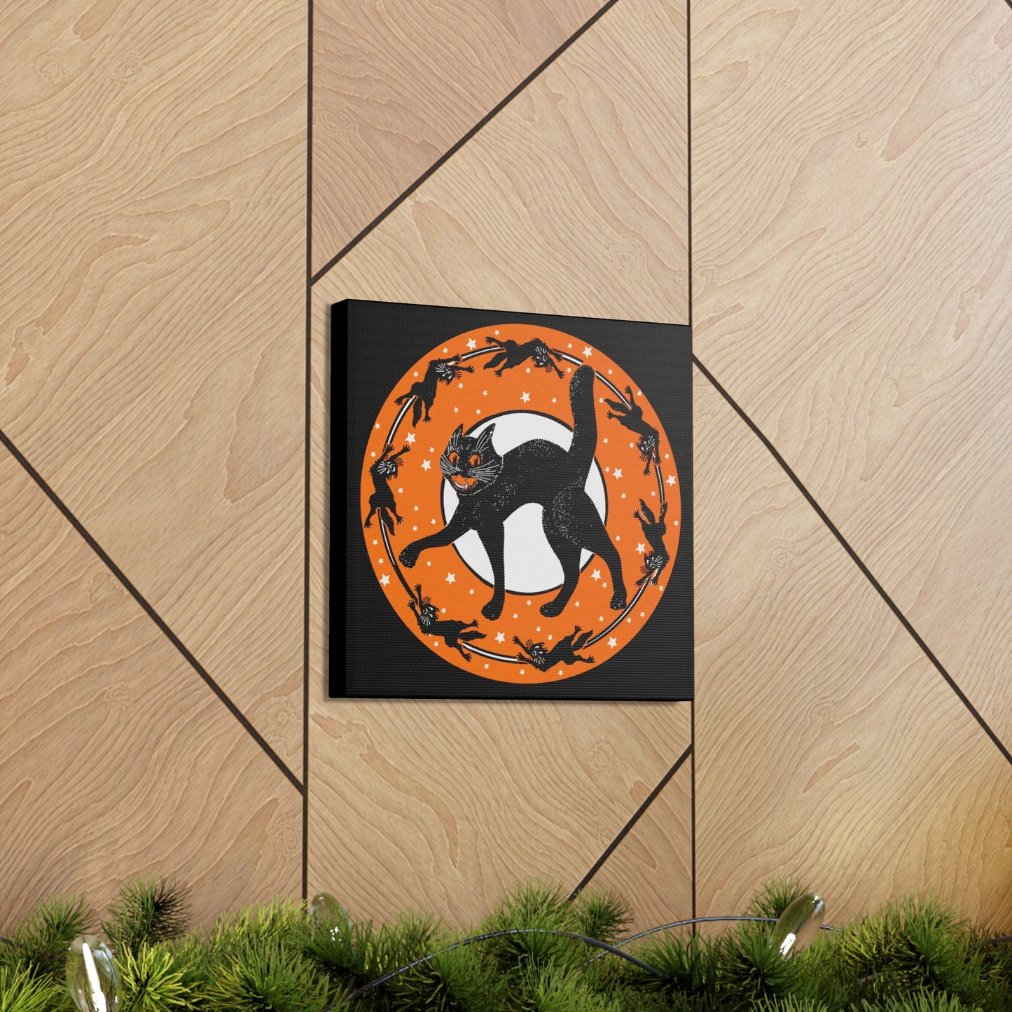 Black Cats Halloween Retro Print Canvas Gallery Wrap