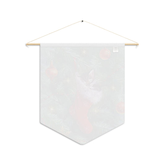 Christmas Kitten Sleeping In Stocking In Christmas Tree Retro Christmas Print Wall Hanging Banner Flag