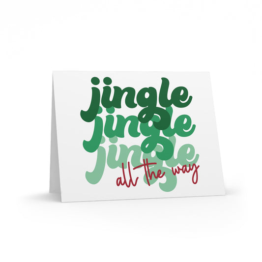 Jingle Jingle Jingle All The Way Christmas Retro Style Matte Greeting Cards (8, 16, and 24 pcs)