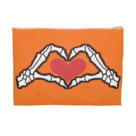 Skeleton Heart Hands Distressed Style Halloween Print Polyester Accessory Pouch Travel Bag