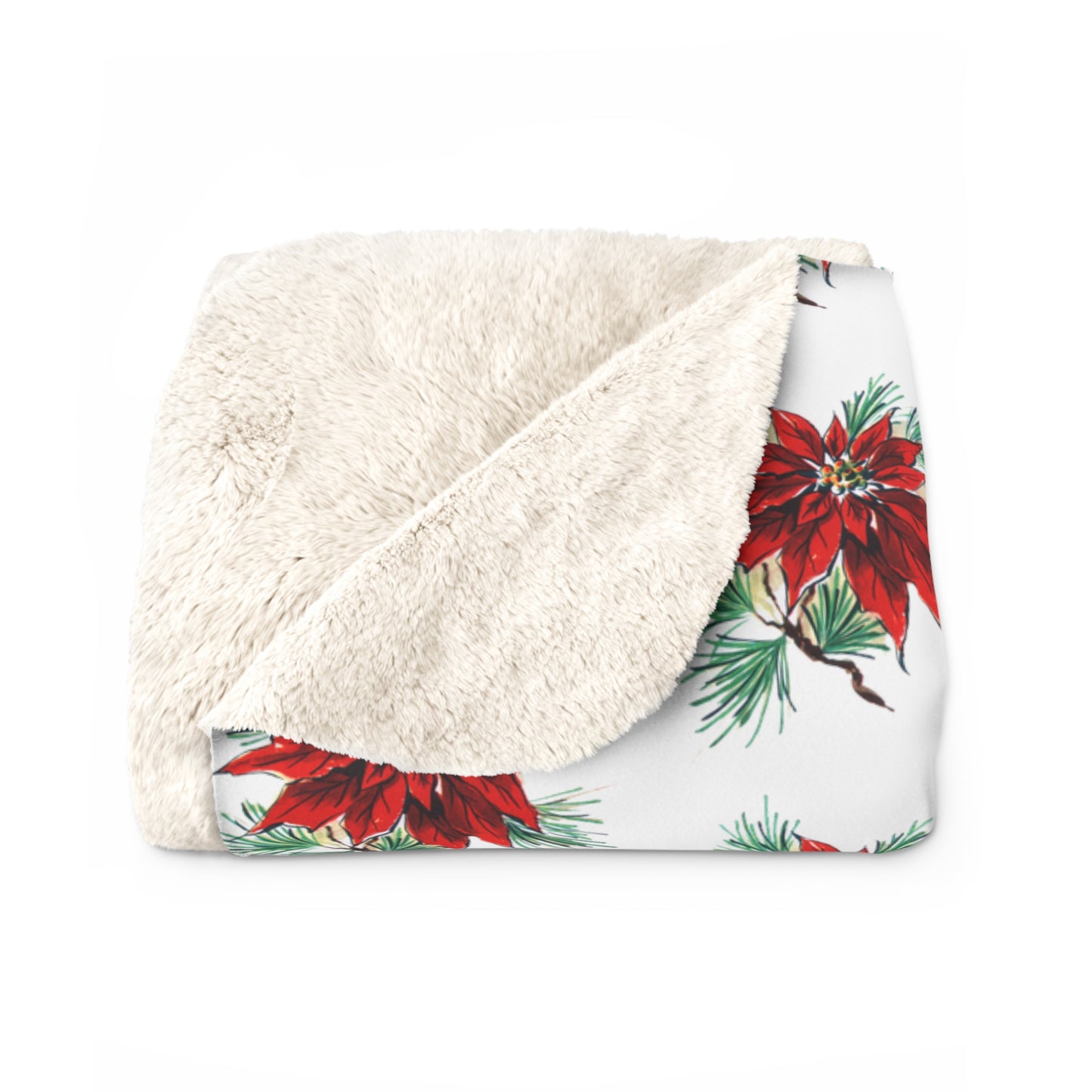 Christmas Poinsettias Mid Century Retro Christmas Print Sherpa Fleece Blanket