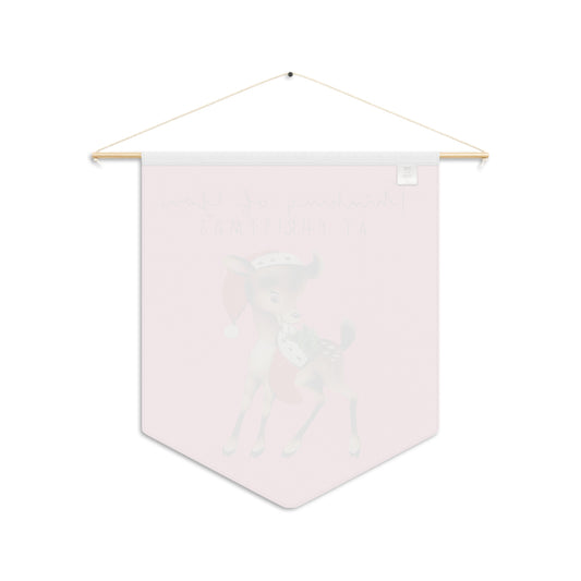 Thinking Of You At Christmas Reindeer Retro Pink Christmas Print Wall Hanging Banner Flag