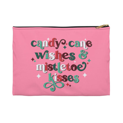 Candy Cane Wishes And Mistletoe Kisses Christmas Accessory Pouch Travel Bag