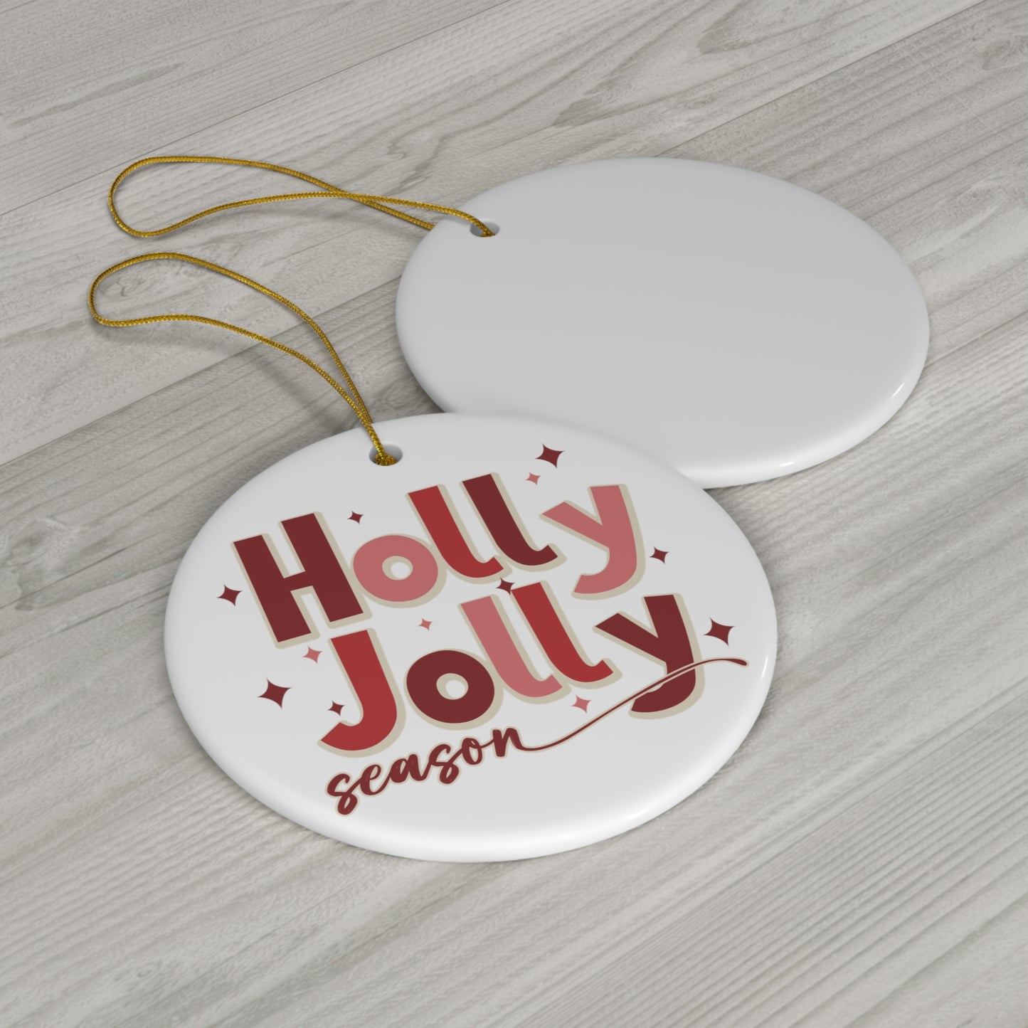 Holly Jolly Season Retro Christmas Style Ceramic Ornament