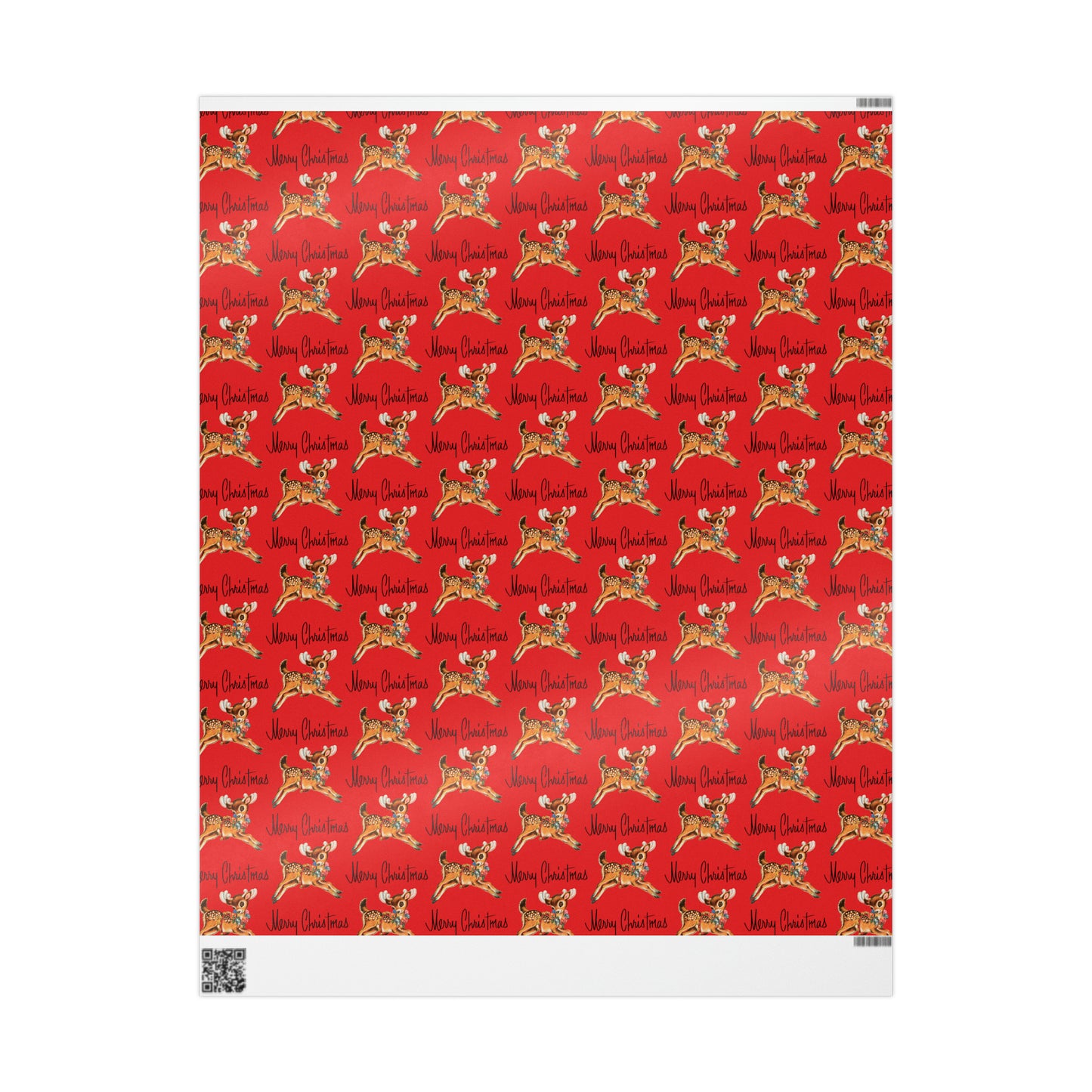 Merry Christmas Leaping Reindeer Red Mid Century Retro Christmas Print Holiday Gift Wrap Paper - Glossy Or Matte