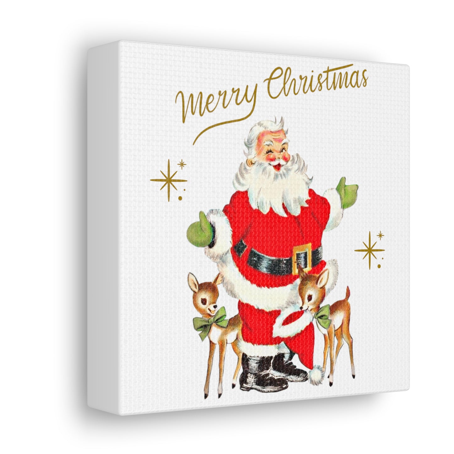 Merry Christmas Santa And Reindeer Mid Century Retro Christmas Canvas Gallery Wrap