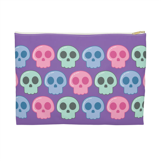 Pastel Skulls Purple Halloween Print Polyester Accessory Pouch Travel Bag