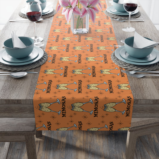 Mimosas Champagne Brunch Atomic Mid Century Orange Retro Style Decor Cotton Poly Table Runner