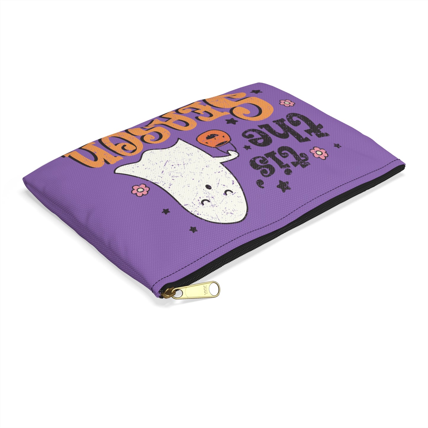 Tis The Season Trick Or Treat Ghost Distressed Halloween Print Accessory Polyester Pouch Travel Bag