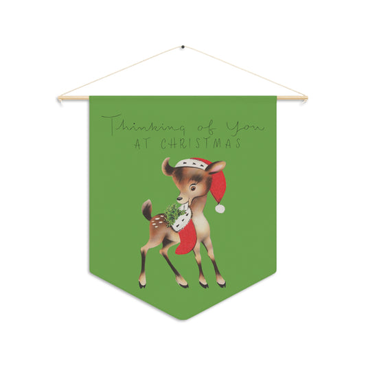 Thinking Of You At Christmas Reindeer Retro Christmas Print Wall Hanging Banner Flag