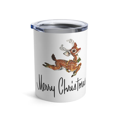 Merry Christmas Leaping Reindeer Mid Century Retro Christmas Print Stainless Steel Tumbler 10oz