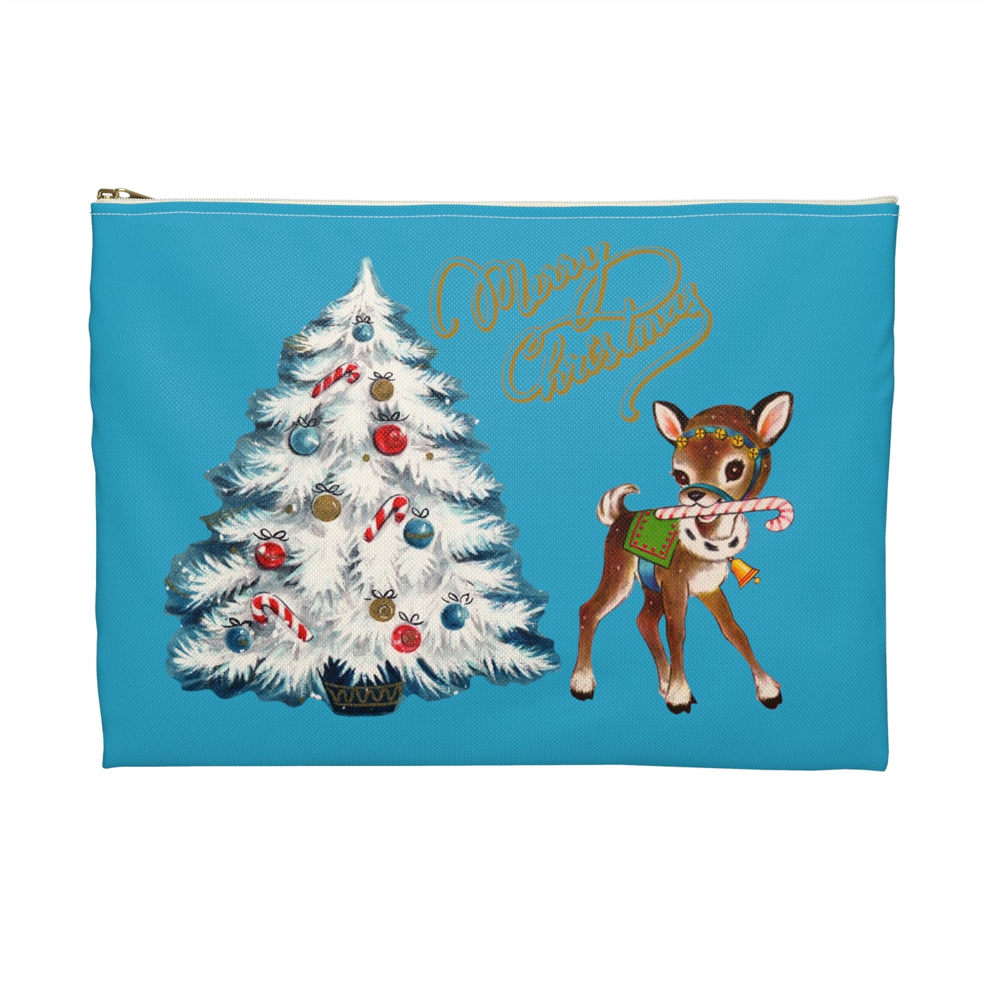 Merry Christmas Reindeer Tree Retro Christmas Print Polyester Accessory Pouch Travel Bag