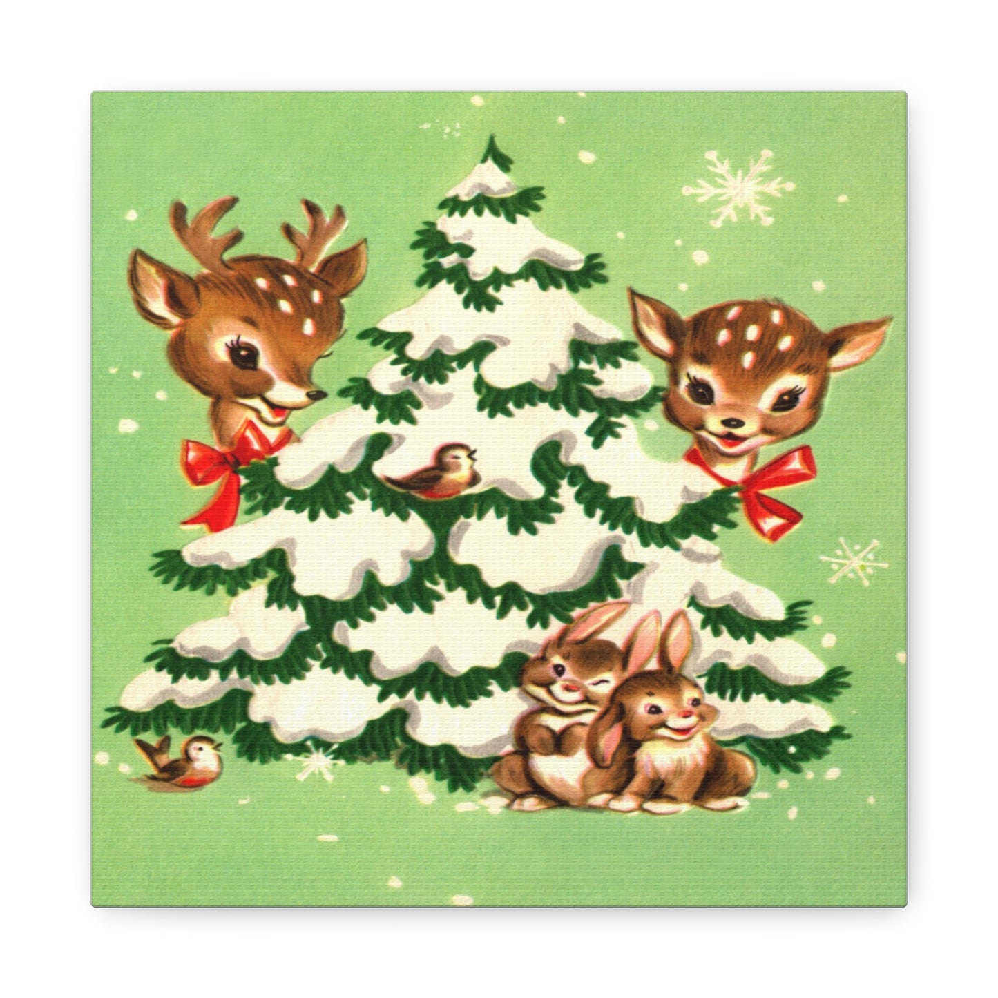 Christmas Reindeer Tree Mid Century Retro Christmas Canvas Gallery Wrap