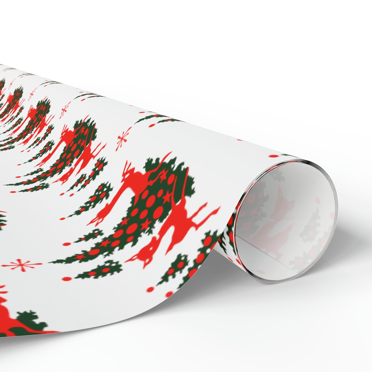 Red Reindeer Christmas Trees Mid Century Retro Christmas Print Holiday Gift Wrap Paper - Glossy Or Matte