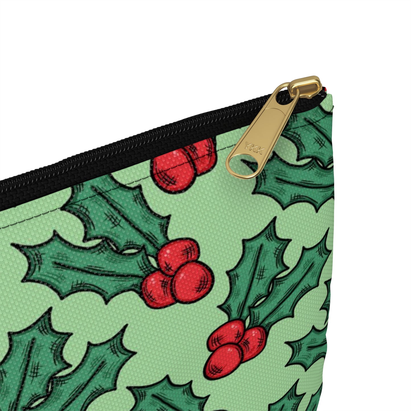 Cute Christmas Holly Green Christmas Print Polyester Accessory Pouch Travel Bag