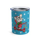 Christmas Mouse On Scooter Stars Blue Mid Century Retro Christmas Print Stainless Steel Tumbler 10oz