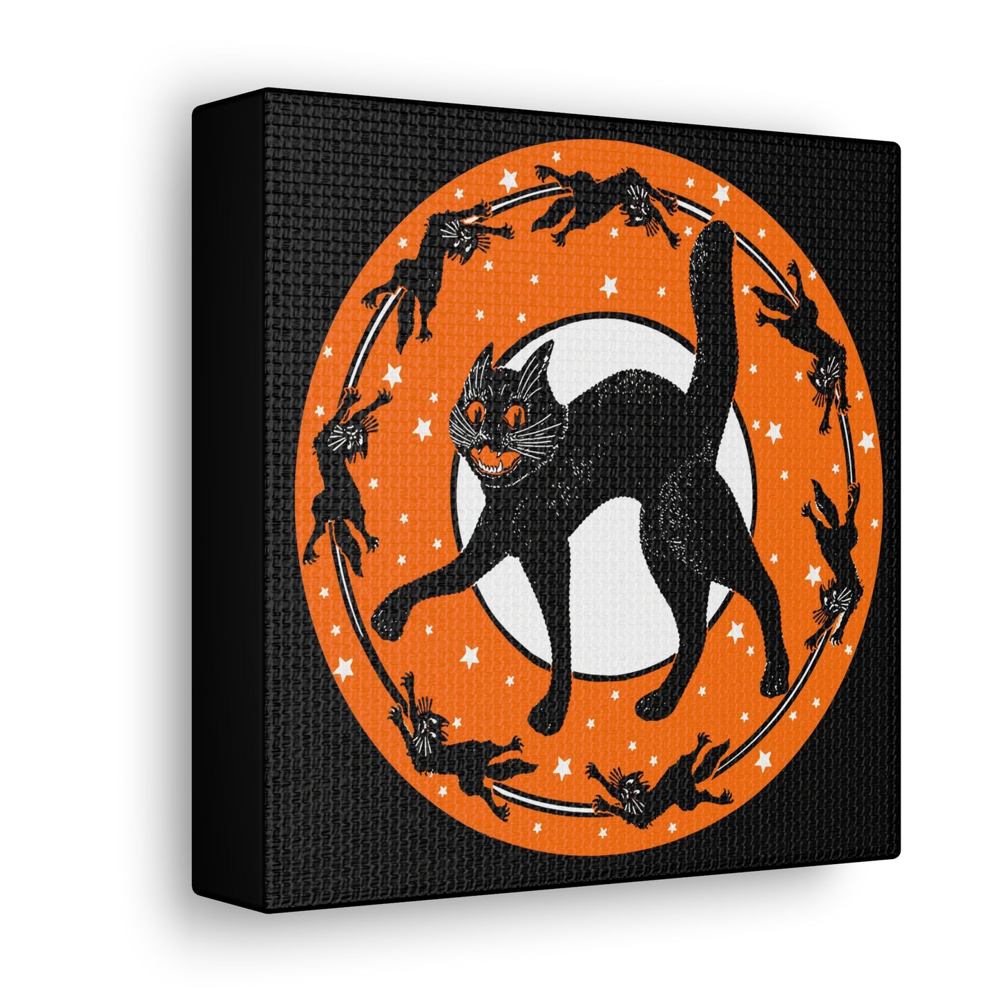 Black Cats Halloween Retro Print Canvas Gallery Wrap