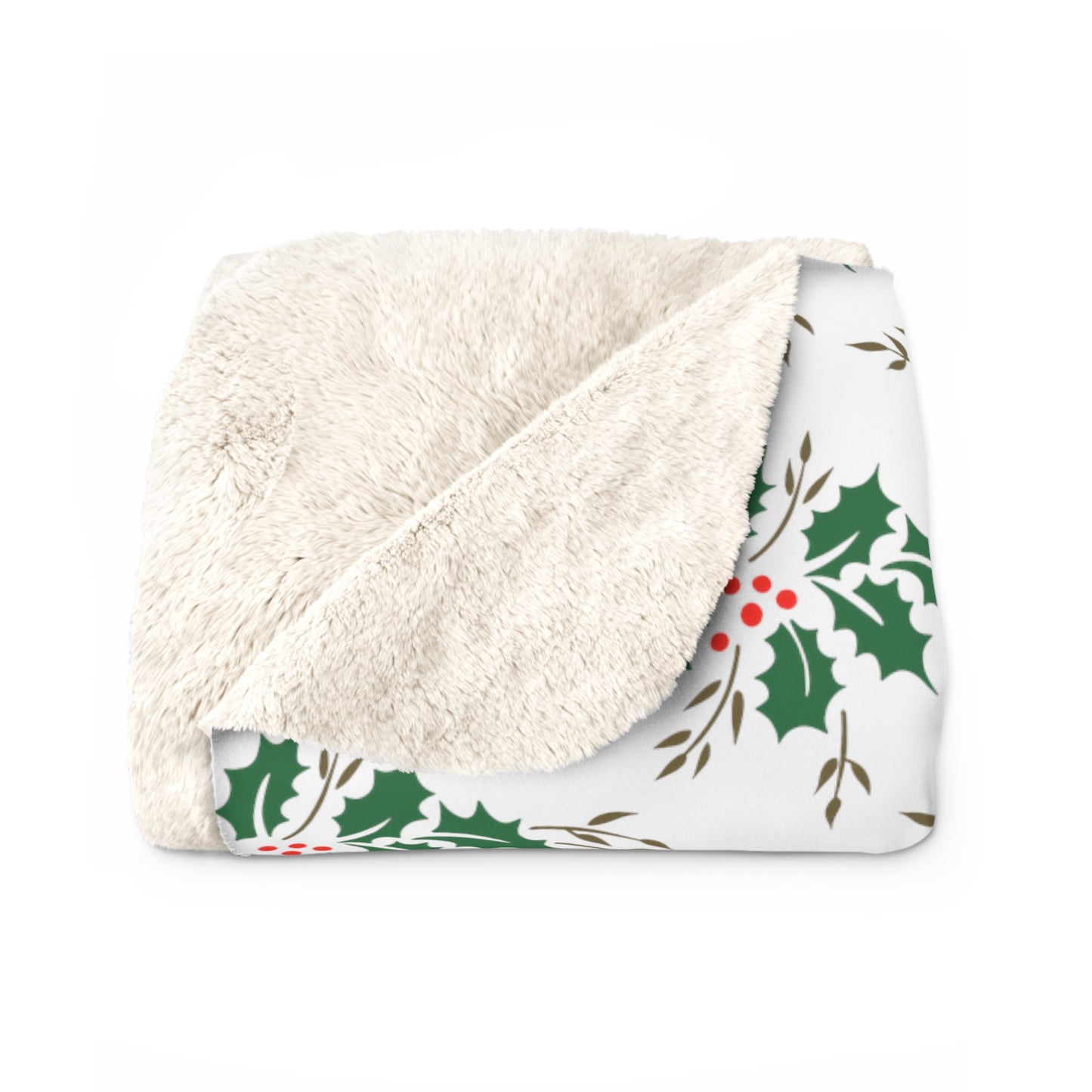 Christmas Holly Mid Century Retro Christmas Print Sherpa Fleece Blanket