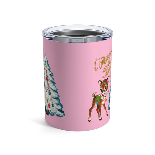 Merry Christmas Reindeer Christmas Tree Retro Pink Christmas Print Stainless Steel Tumbler 10oz