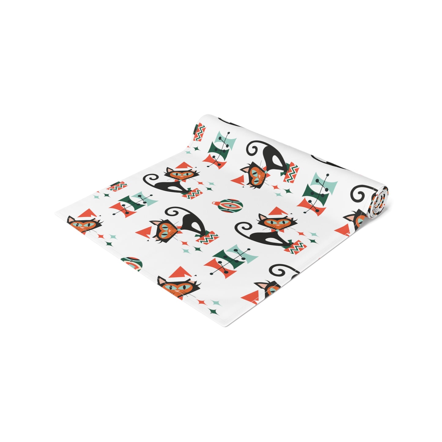 Atomic Santa Christmas Black Cats With Presents Atomic Mid Century Retro Style Christmas Table Runner - Cotton Or Polyester