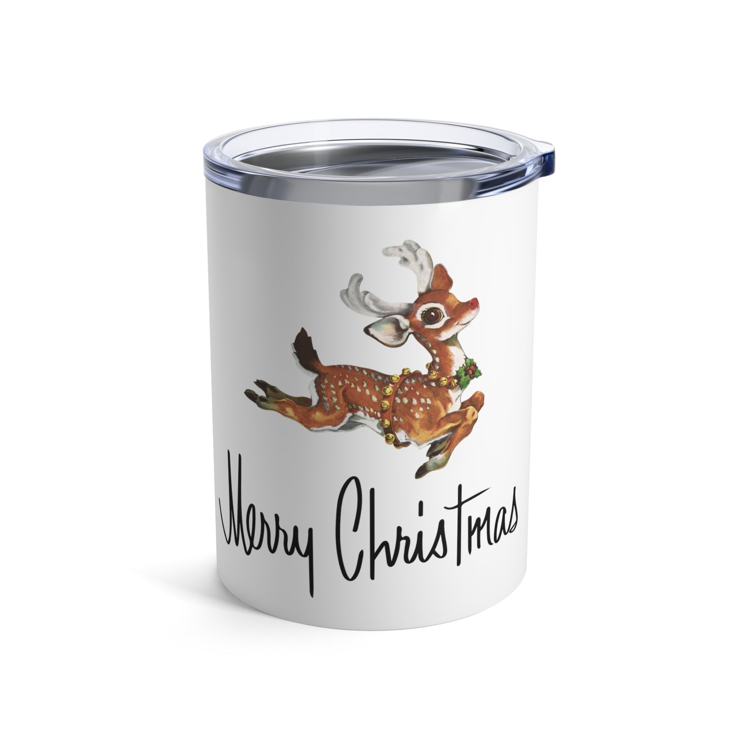 Merry Christmas Leaping Reindeer Mid Century Retro Christmas Print Stainless Steel Tumbler 10oz