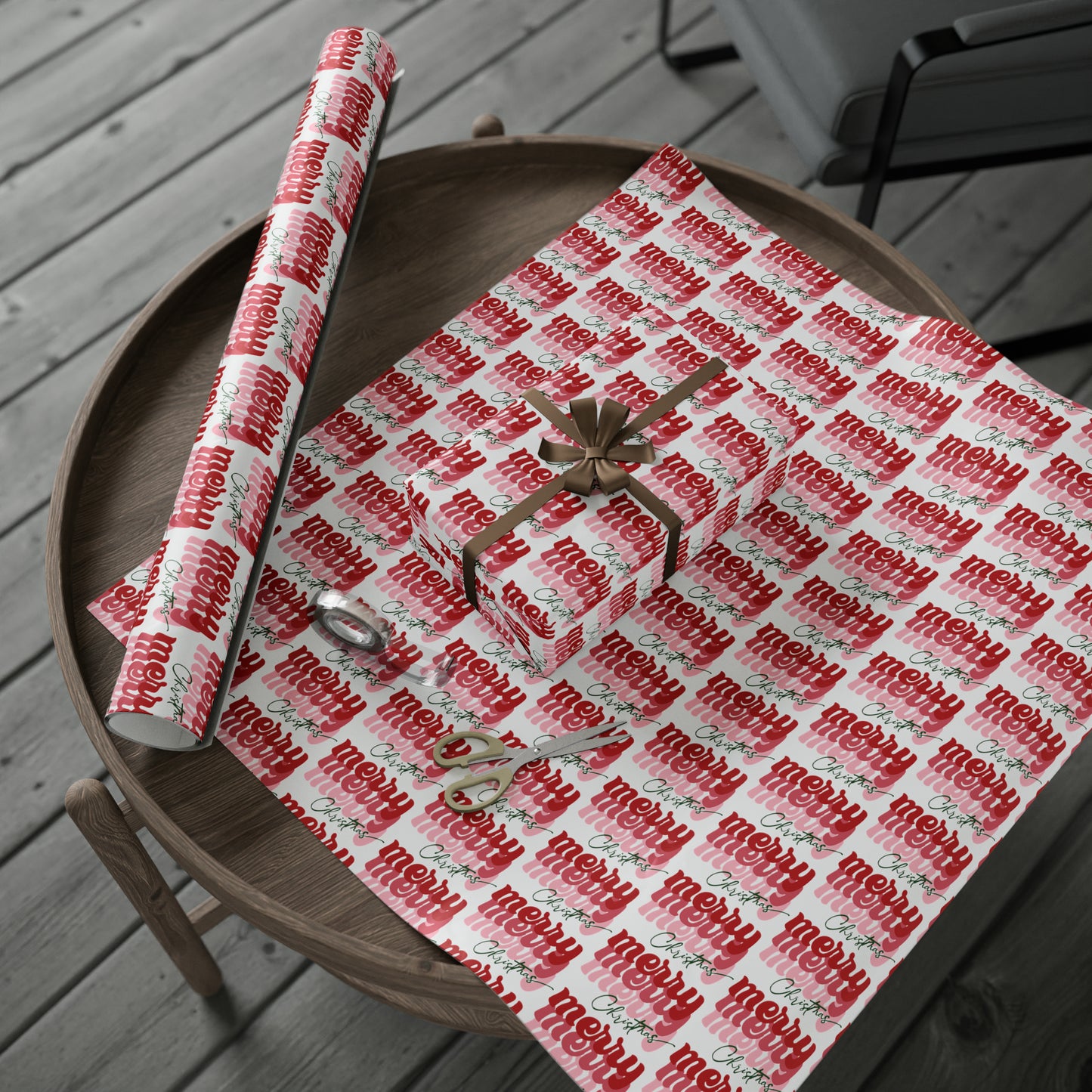 Merry Merry Merry Christmas Retro Style Christmas Print Holiday Gift Wrap Paper - Glossy Or Matte