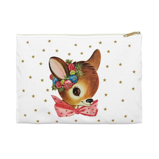 Reindeer Gold Stars Mid Century Retro Christmas Print Polyester Accessory Pouch Travel Bag