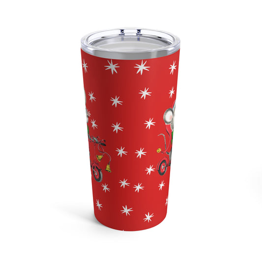 Christmas Mouse On Scooter Stars Mid Century Retro Christmas Print Stainless Steel Tumbler 20oz