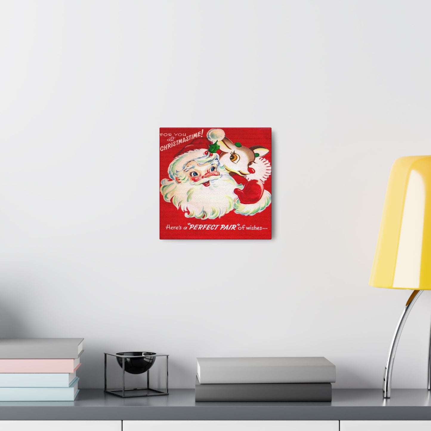 For You At Christmastime Santa And Rudolph Mid Century Retro Christmas Canvas Gallery Wrap