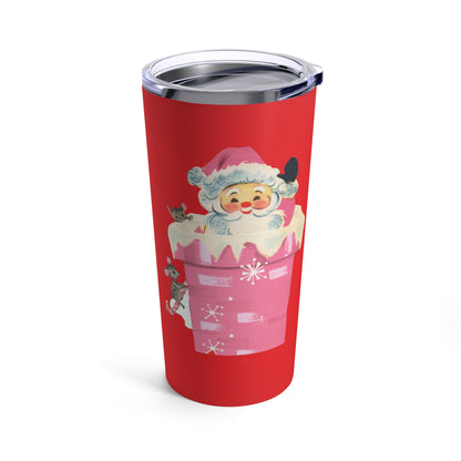 Santa In Chimney Pink Red Mid Century Retro Christmas Print Stainless Steel Tumbler 20oz