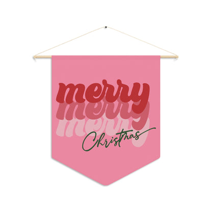 Merry Merry Merry Christmas Pink Christmas Wall Hanging Banner Flag