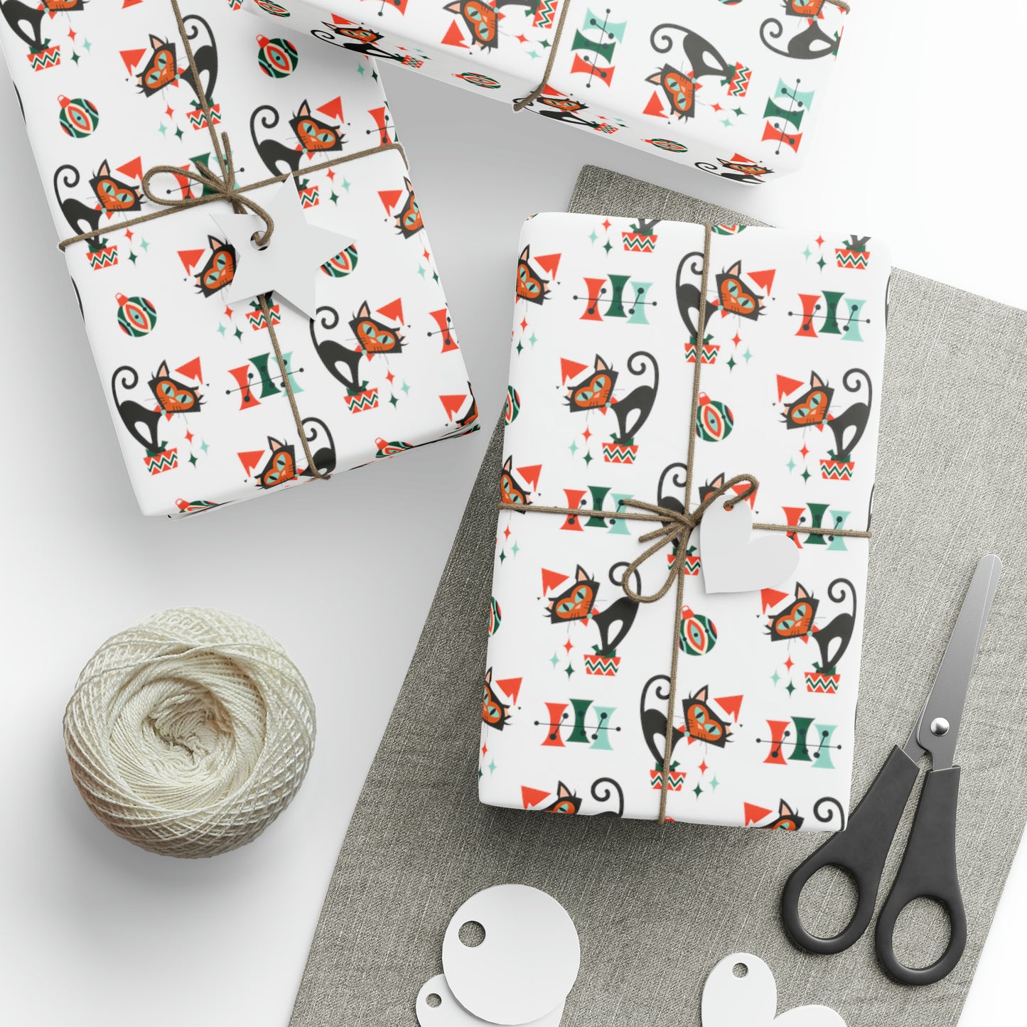 Atomic Christmas Black Cats With Presents Atomic Retro Style Christmas Holiday Gift Wrap Paper - Glossy Or Matte