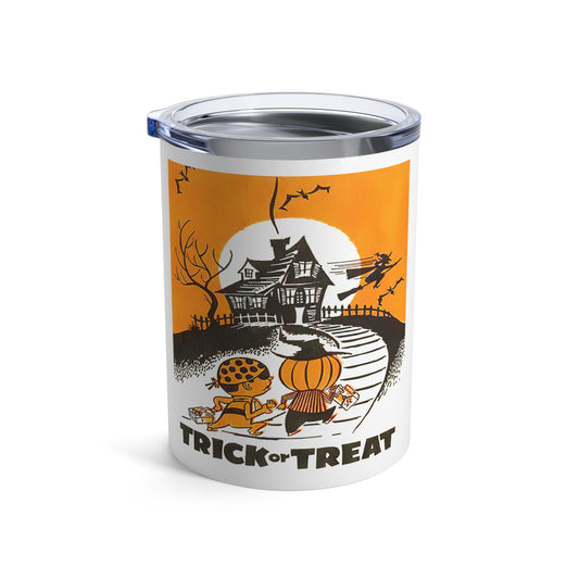 Trick Or Treat Haunted House Retro Halloween Print Stainless Steel Tumbler 10oz